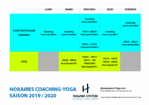 Horaires Coaching et Yoga Hagana Marseille
